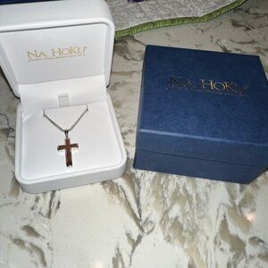 Na Hoku Silver Necklace with Brown Cross Pendant
